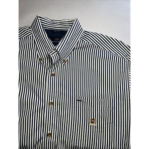 Woods & Woods Men’s L Blue Striped Long Sleeve Button Up Shirt 100% Cotton